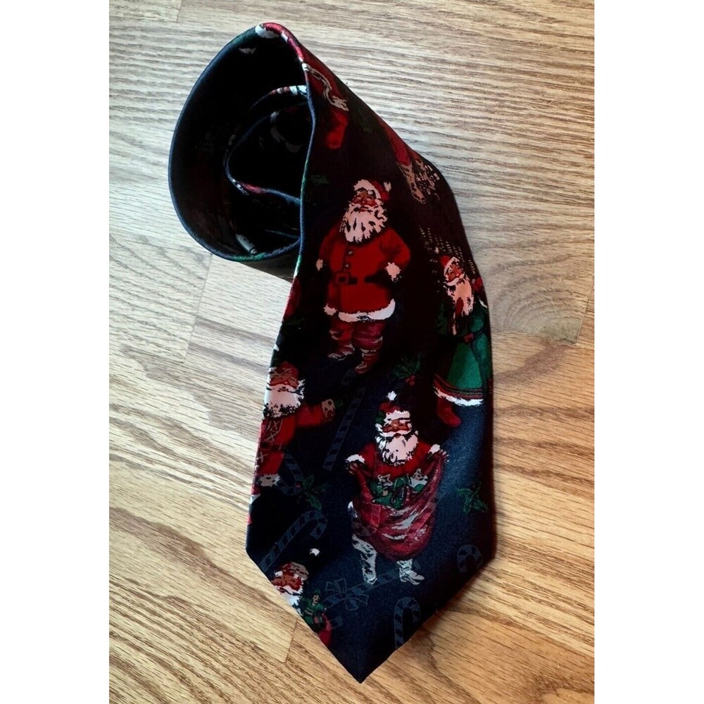 Hallmark Yule Tie Greetings Santa Christmas Tie 60 Inches, Embossed Candy Canes‎